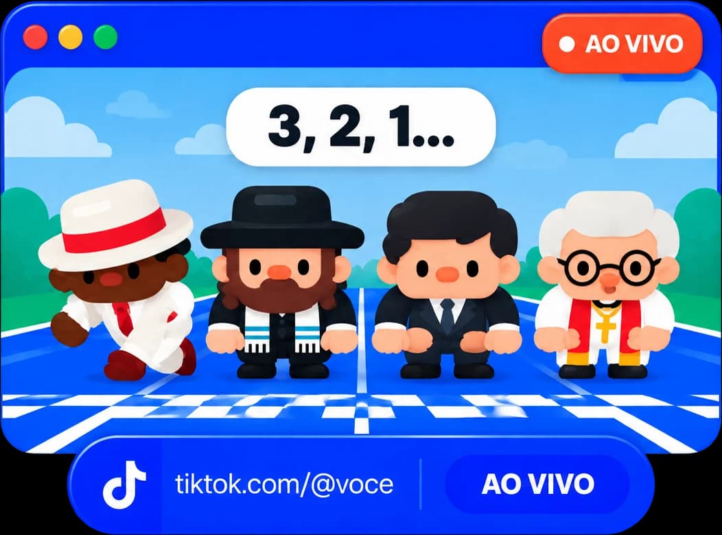 Tela da corrida ao vivo com contagem 3, 2, 1 e o link da live do TikTok